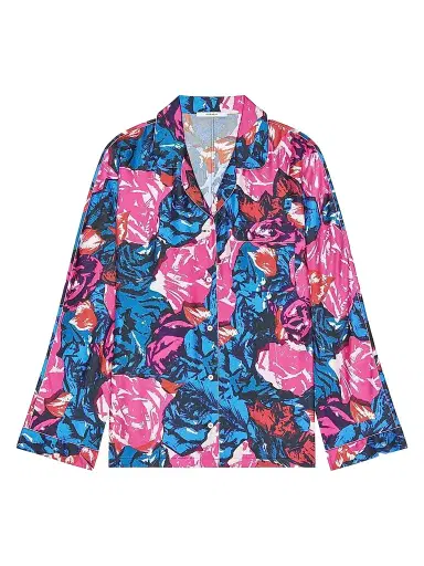 Givenchy Women's Pyjama Shirt in Silk with Floral Print - Royal Blue | Thumbnail 1 Givenchy Women's Pyjama Shirt in Silk with Floral Print - Royal Blue | Thumbnail 1