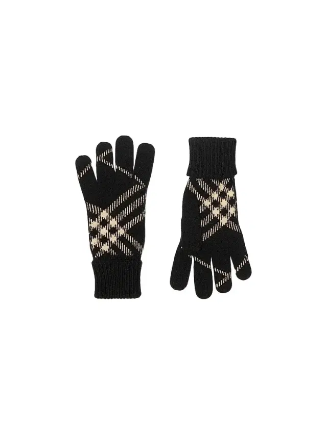 Men's Check Cashmere-Blend Gloves - Black Calico Men's Check Cashmere-Blend Gloves - Black Calico