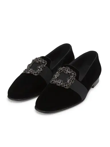 Manolo Blahnik Men's Carlton Crystal-Buckle Loafers - Black Silver Velvet - Size 7.5 | Thumbnail 2 Manolo Blahnik Men's Carlton Crystal-Buckle Loafers - Black Silver Velvet - Size 7.5 | Thumbnail 2