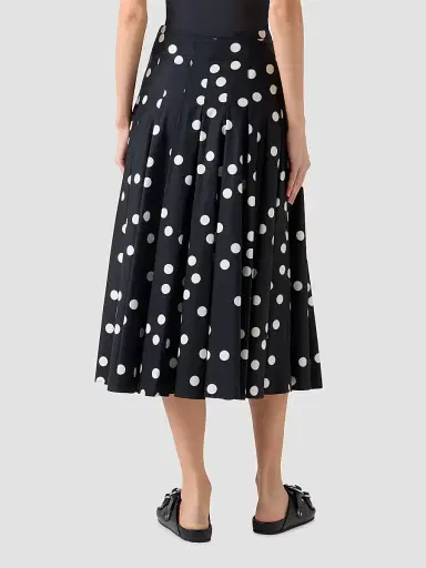 Akris punto Women's Polka Dot Cotton Satin Midi Skirt - Black Cream | Thumbnail 2 Akris punto Women's Polka Dot Cotton Satin Midi Skirt - Black Cream | Thumbnail 2