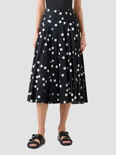 Akris punto Women's Polka Dot Cotton Satin Midi Skirt - Black Cream | Thumbnail 3 Akris punto Women's Polka Dot Cotton Satin Midi Skirt - Black Cream | Thumbnail 3