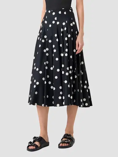 Akris punto Women's Polka Dot Cotton Satin Midi Skirt - Black Cream | Thumbnail 5 Akris punto Women's Polka Dot Cotton Satin Midi Skirt - Black Cream | Thumbnail 5