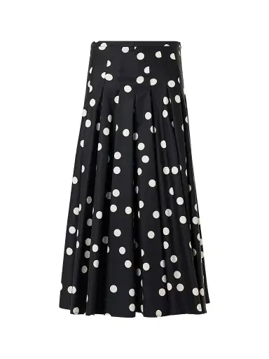 Akris punto Women's Polka Dot Cotton Satin Midi Skirt - Black Cream | Thumbnail 1 Akris punto Women's Polka Dot Cotton Satin Midi Skirt - Black Cream | Thumbnail 1