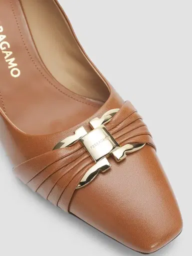 FERRAGAMO Women's Tillya Gancini Toe 70MM Leather Bock Heel Pumps - Naturale | Thumbnail 3 FERRAGAMO Women's Tillya Gancini Toe 70MM Leather Bock Heel Pumps - Naturale | Thumbnail 3