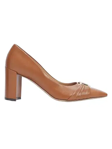 FERRAGAMO Women's Tillya Gancini Toe 70MM Leather Bock Heel Pumps - Naturale | Thumbnail 1 FERRAGAMO Women's Tillya Gancini Toe 70MM Leather Bock Heel Pumps - Naturale | Thumbnail 1