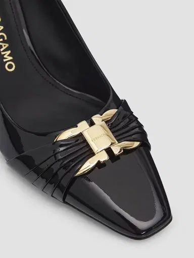 FERRAGAMO Women's Tillya Gancini Toe 70MM Patent Leather Block Heel Pump - Nero | Thumbnail 3 FERRAGAMO Women's Tillya Gancini Toe 70MM Patent Leather Block Heel Pump - Nero | Thumbnail 3