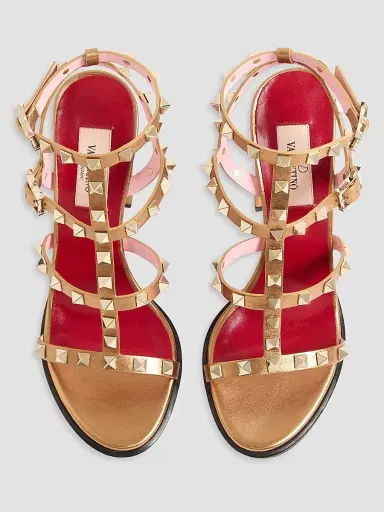 Valentino Garavani Women's Rockstud Laminated Calfskin 90MM Sandals with Straps | Thumbnail 3 Valentino Garavani Women's Rockstud Laminated Calfskin 90MM Sandals with Straps | Thumbnail 3
