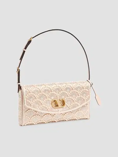 Valentino Garavani Women's Shoulder Bag with Pearls and Rhinestones - Cream | Thumbnail 3 Valentino Garavani Women's Shoulder Bag with Pearls and Rhinestones - Cream | Thumbnail 3