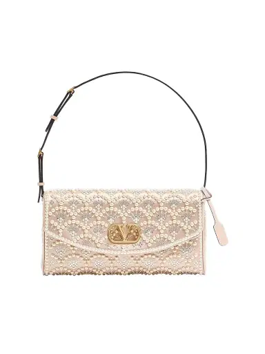 Valentino Garavani Women's Shoulder Bag with Pearls and Rhinestones - Cream | Thumbnail 1 Valentino Garavani Women's Shoulder Bag with Pearls and Rhinestones - Cream | Thumbnail 1
