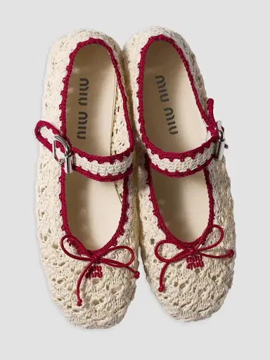 Miu Miu Women's Crochet Ballerinas - Beige Khaki | Thumbnail 2 Miu Miu Women's Crochet Ballerinas - Beige Khaki | Thumbnail 2