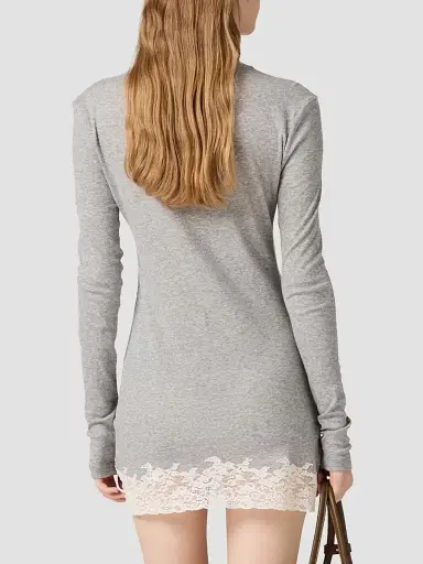 Miu Miu Women's Ribbed Jersey and Lace Dress - Grey - Size Medium | Thumbnail 3 Miu Miu Women's Ribbed Jersey and Lace Dress - Grey - Size Medium | Thumbnail 3
