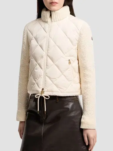 Moncler Women's Down-Filled Cardigan in Cotton Blend - White | Thumbnail 2 Moncler Women's Down-Filled Cardigan in Cotton Blend - White | Thumbnail 2