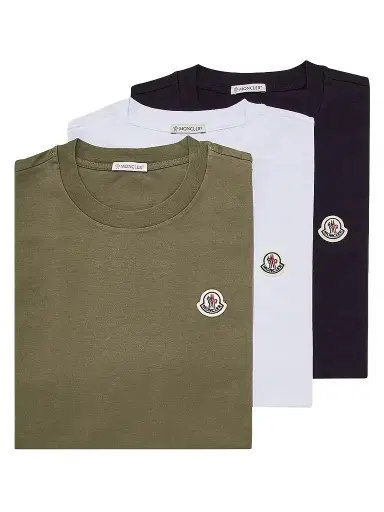 Moncler Men's Crewneck T-Shirt in Cotton (Pack of Three) - Black White Olive Green - Size XXL | Thumbnail 1 Moncler Men's Crewneck T-Shirt in Cotton (Pack of Three) - Black White Olive Green - Size XXL | Thumbnail 1