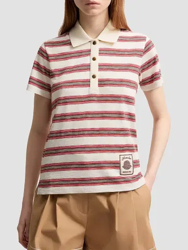 Moncler Women's Polo Shirt in Cotton with Stripes - White Red | Thumbnail 2 Moncler Women's Polo Shirt in Cotton with Stripes - White Red | Thumbnail 2
