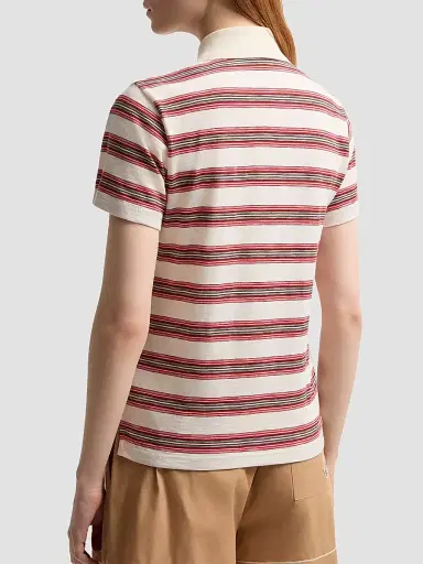 Moncler Women's Polo Shirt in Cotton with Stripes - White Red | Thumbnail 3 Moncler Women's Polo Shirt in Cotton with Stripes - White Red | Thumbnail 3