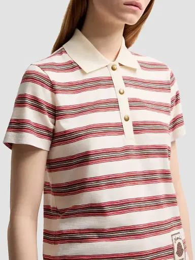Moncler Women's Polo Shirt in Cotton with Stripes - White Red | Thumbnail 4 Moncler Women's Polo Shirt in Cotton with Stripes - White Red | Thumbnail 4