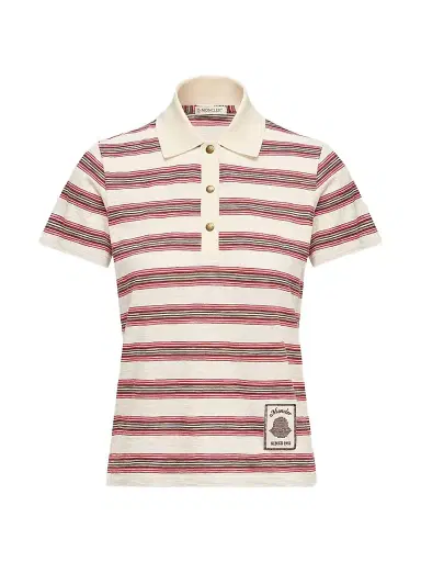 Moncler Women's Polo Shirt in Cotton with Stripes - White Red | Thumbnail 1 Moncler Women's Polo Shirt in Cotton with Stripes - White Red | Thumbnail 1