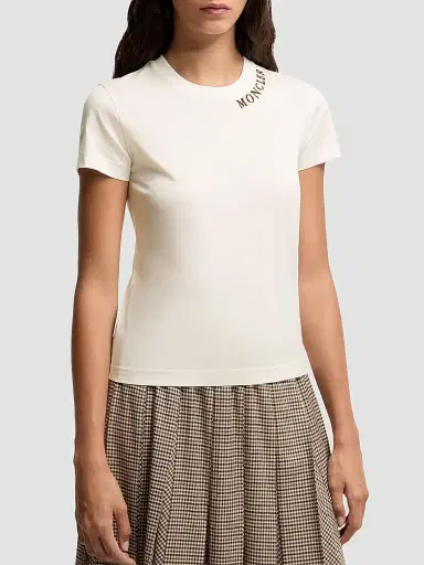 Moncler Women's Crew Neck T-Shirt in Cotton - White | Thumbnail 2 Moncler Women's Crew Neck T-Shirt in Cotton - White | Thumbnail 2
