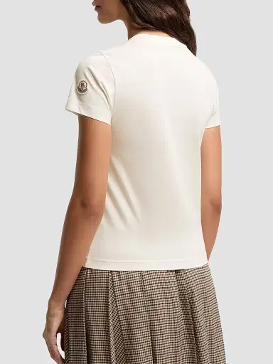 Moncler Women's Crew Neck T-Shirt in Cotton - White | Thumbnail 3 Moncler Women's Crew Neck T-Shirt in Cotton - White | Thumbnail 3