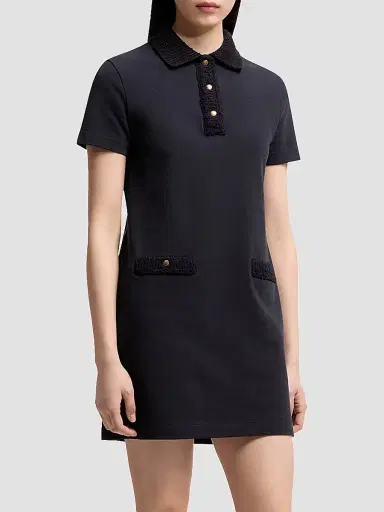 Moncler Women's Polo Dress in Cotton Piquet - Dark Blue | Thumbnail 2 Moncler Women's Polo Dress in Cotton Piquet - Dark Blue | Thumbnail 2