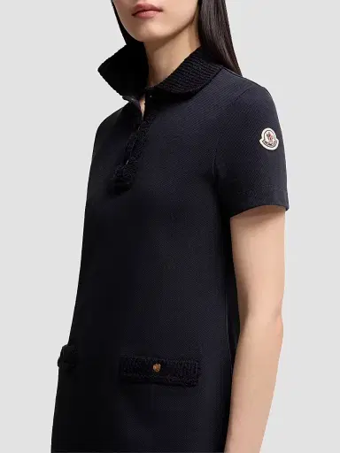 Moncler Women's Polo Dress in Cotton Piquet - Dark Blue | Thumbnail 4 Moncler Women's Polo Dress in Cotton Piquet - Dark Blue | Thumbnail 4