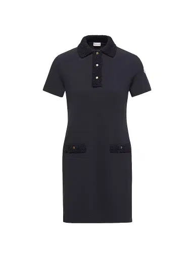 Moncler Women's Polo Dress in Cotton Piquet - Dark Blue | Thumbnail 1 Moncler Women's Polo Dress in Cotton Piquet - Dark Blue | Thumbnail 1