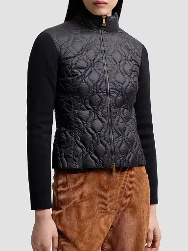 Moncler Women's Down-Filled Cardigan in Cotton - Navy Blue | Thumbnail 2 Moncler Women's Down-Filled Cardigan in Cotton - Navy Blue | Thumbnail 2