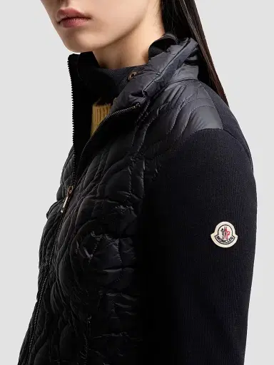 Moncler Women's Down-Filled Cardigan in Cotton - Navy Blue | Thumbnail 4 Moncler Women's Down-Filled Cardigan in Cotton - Navy Blue | Thumbnail 4