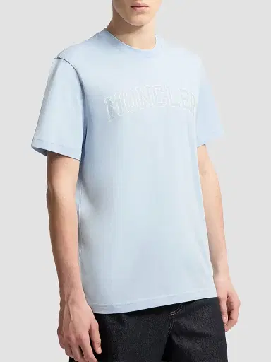 Moncler Men's Crewneck T-Shirt in Cotton - Light Blue | Thumbnail 2 Moncler Men's Crewneck T-Shirt in Cotton - Light Blue | Thumbnail 2