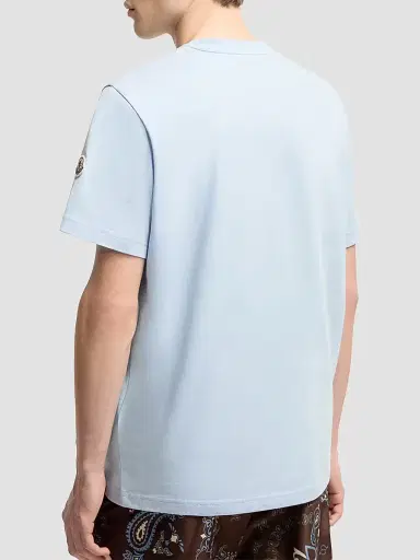 Moncler Men's Crewneck T-Shirt in Cotton - Light Blue | Thumbnail 3 Moncler Men's Crewneck T-Shirt in Cotton - Light Blue | Thumbnail 3