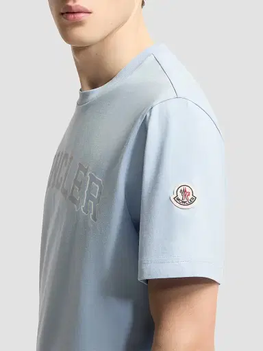 Moncler Men's Crewneck T-Shirt in Cotton - Light Blue | Thumbnail 4 Moncler Men's Crewneck T-Shirt in Cotton - Light Blue | Thumbnail 4