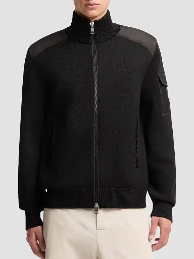 Moncler Men's Down-Filled Cardigan in Wool - Black | Thumbnail 2 Moncler Men's Down-Filled Cardigan in Wool - Black | Thumbnail 2