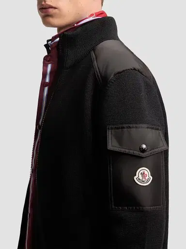 Moncler Men's Down-Filled Cardigan in Wool - Black | Thumbnail 4 Moncler Men's Down-Filled Cardigan in Wool - Black | Thumbnail 4