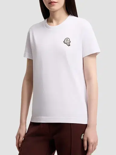 Moncler Women's Crew Neck T-Shirt in Cotton - White | Thumbnail 2 Moncler Women's Crew Neck T-Shirt in Cotton - White | Thumbnail 2