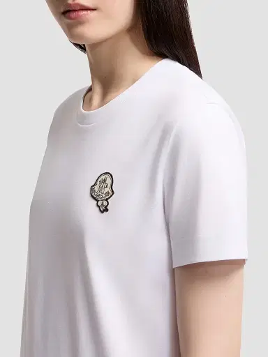Moncler Women's Crew Neck T-Shirt in Cotton - White | Thumbnail 4 Moncler Women's Crew Neck T-Shirt in Cotton - White | Thumbnail 4