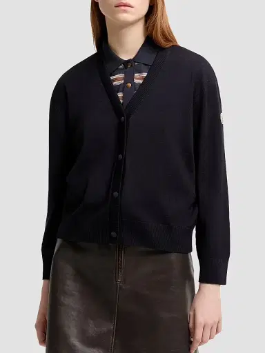 Moncler Women's Cardigan in Wool - Navy Blue | Thumbnail 2 Moncler Women's Cardigan in Wool - Navy Blue | Thumbnail 2