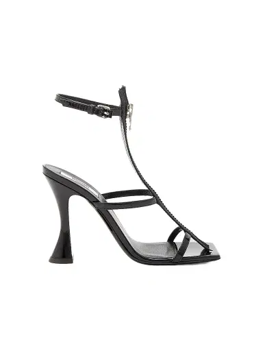 MOSCHINO Women's 125MM Leather T-Strap Sandals - Black | Thumbnail 1 MOSCHINO Women's 125MM Leather T-Strap Sandals - Black | Thumbnail 1