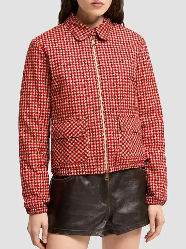 Moncler Women's Lanset Puffer Shacket in Velvet - Red | Thumbnail 2 Moncler Women's Lanset Puffer Shacket in Velvet - Red | Thumbnail 2