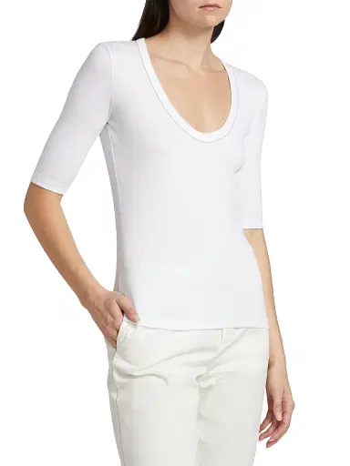 Fabiana Filippi Women's Rib-Knit Jersey T-Shirt - Bianco Ottico | Thumbnail 4 Fabiana Filippi Women's Rib-Knit Jersey T-Shirt - Bianco Ottico | Thumbnail 4