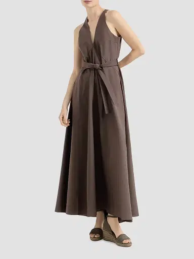 Brunello Cucinelli Women's Techno Cotton Poplin Belted Dress - Chocolate | Thumbnail 2 Brunello Cucinelli Women's Techno Cotton Poplin Belted Dress - Chocolate | Thumbnail 2