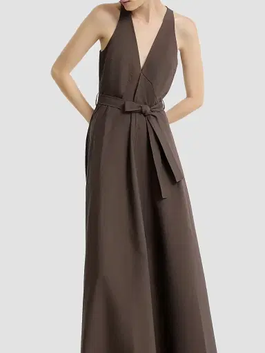 Brunello Cucinelli Women's Techno Cotton Poplin Belted Dress - Chocolate | Thumbnail 5 Brunello Cucinelli Women's Techno Cotton Poplin Belted Dress - Chocolate | Thumbnail 5