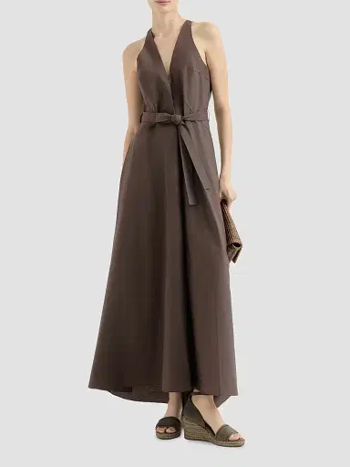 Brunello Cucinelli Women's Techno Cotton Poplin Belted Dress - Chocolate | Thumbnail 6 Brunello Cucinelli Women's Techno Cotton Poplin Belted Dress - Chocolate | Thumbnail 6
