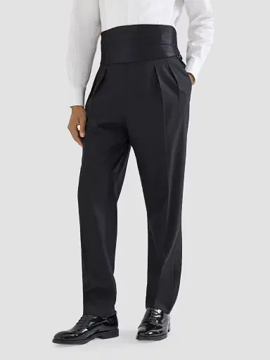 Brunello Cucinelli Men's Virgin Wool and Silk Lightweight Twill Tuxedo Trousers - Navy Blue - Size 44 | Thumbnail 2 Brunello Cucinelli Men's Virgin Wool and Silk Lightweight Twill Tuxedo Trousers - Navy Blue - Size 44 | Thumbnail 2