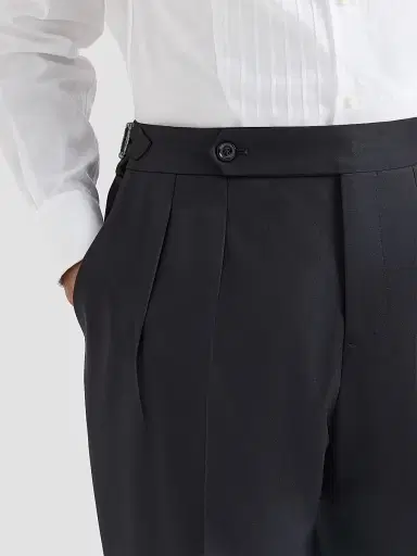 Brunello Cucinelli Men's Virgin Wool and Silk Lightweight Twill Tuxedo Trousers - Navy Blue - Size 44 | Thumbnail 5 Brunello Cucinelli Men's Virgin Wool and Silk Lightweight Twill Tuxedo Trousers - Navy Blue - Size 44 | Thumbnail 5