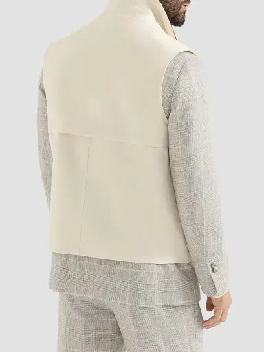 Brunello Cucinelli Men's Cotton and Linen Canvas Vest with Suede Inserts - White | Thumbnail 3 Brunello Cucinelli Men's Cotton and Linen Canvas Vest with Suede Inserts - White | Thumbnail 3