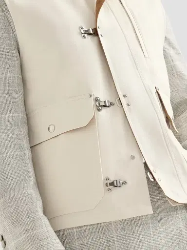 Brunello Cucinelli Men's Cotton and Linen Canvas Vest with Suede Inserts - White | Thumbnail 5 Brunello Cucinelli Men's Cotton and Linen Canvas Vest with Suede Inserts - White | Thumbnail 5
