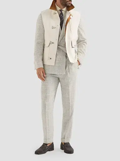 Brunello Cucinelli Men's Cotton and Linen Canvas Vest with Suede Inserts - White | Thumbnail 6 Brunello Cucinelli Men's Cotton and Linen Canvas Vest with Suede Inserts - White | Thumbnail 6