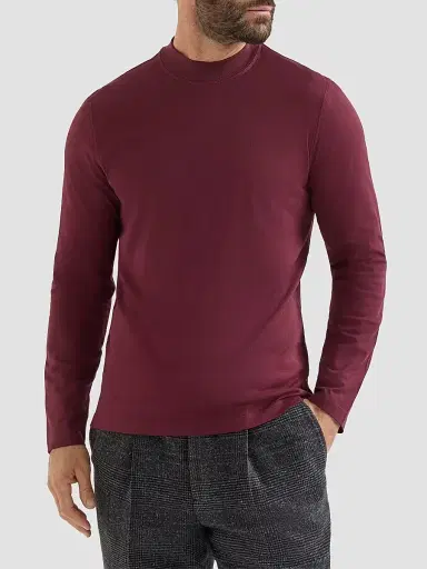 Brunello Cucinelli Men's Cotton Jersey Long Sleeve Mock Neck T-Shirt | Thumbnail 2 Brunello Cucinelli Men's Cotton Jersey Long Sleeve Mock Neck T-Shirt | Thumbnail 2