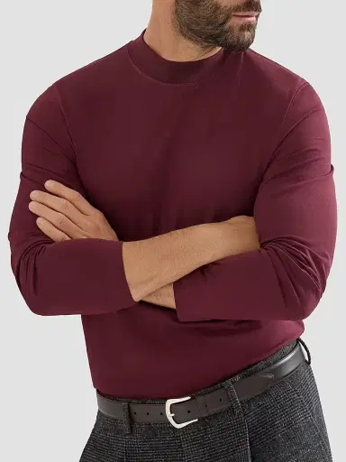 Brunello Cucinelli Men's Cotton Jersey Long Sleeve Mock Neck T-Shirt | Thumbnail 4 Brunello Cucinelli Men's Cotton Jersey Long Sleeve Mock Neck T-Shirt | Thumbnail 4