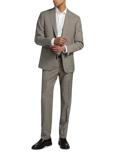 Giorgio Armani Men's Windowpane Plaid Wool Suit - Tan - Size 48 | Thumbnail 2 Giorgio Armani Men's Windowpane Plaid Wool Suit - Tan - Size 48 | Thumbnail 2